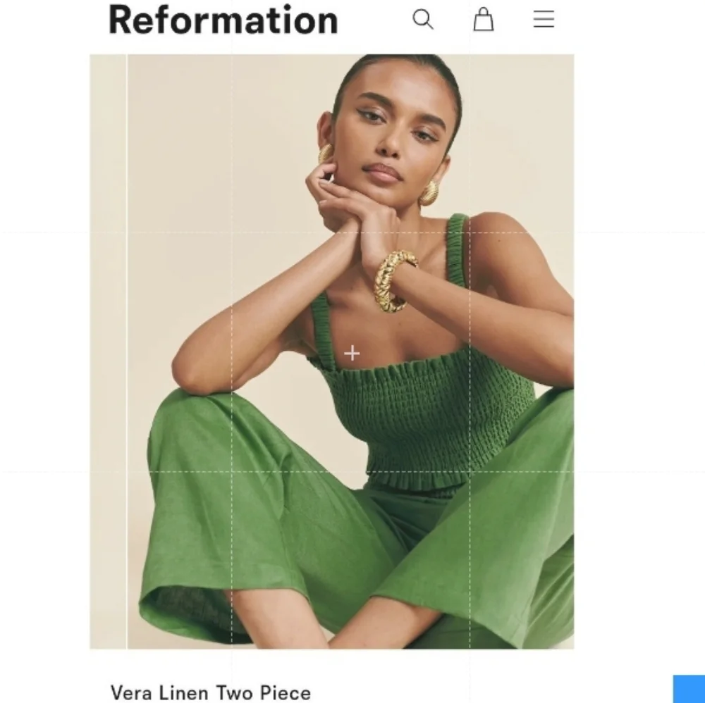 REFORMATION Vera Linen 2 piece SET Palm Green Ruched Cropped Natural Fabric 4
